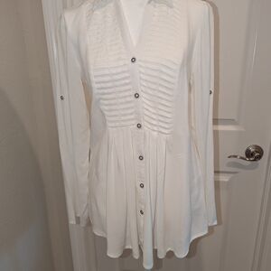 White Button-Up Blouse With Pleated Detail